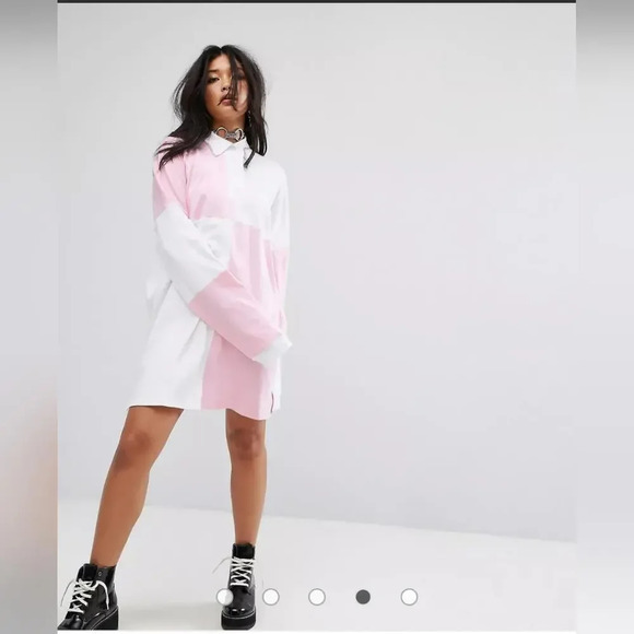 asos The Ragged Priest Oversized Rugby Shirt Dress with Back Print Women's XS - Picture 3 of 15